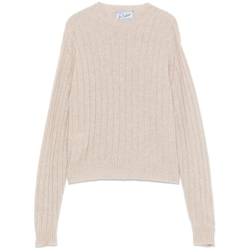 PRADA Women's Ribbed Knit Crew Neck Sweater Women NUDE & NEUTRALS Sweaters &
